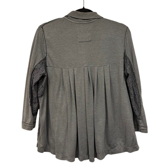 WE THE FREE People Women's Gray Button Up Long Sleeve Lace Shirt Top Medium Boho - Picture 5 of 8